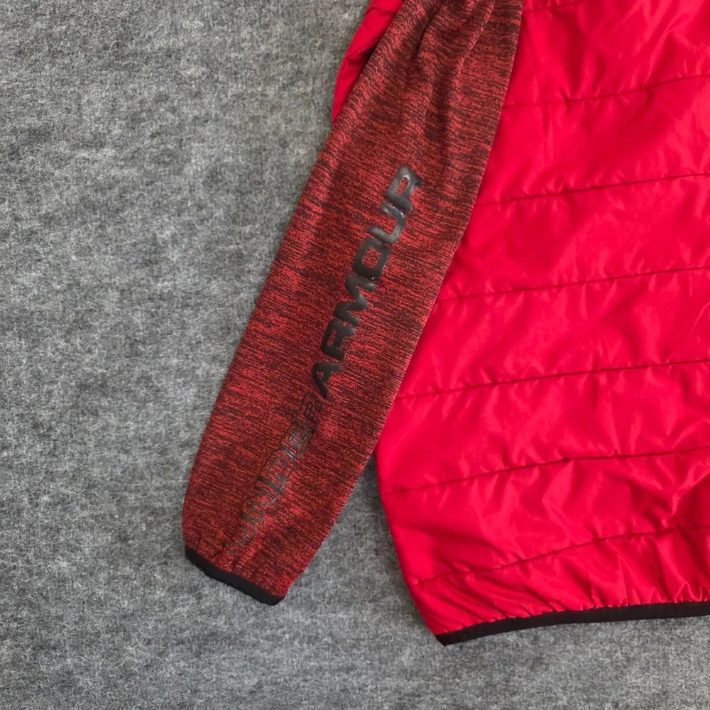 Under Armour Kids Puffer Hooded Jacket Red Black Full Zip‎ ColdGear Size YXL